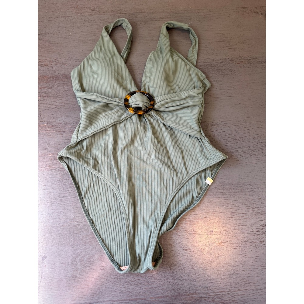 Summersalt The Ring Front One-Piece Swimsuit Sage Green Ribbed Size 6